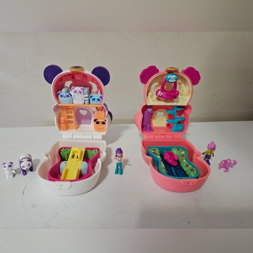 Polly Pocket Reversible Transformable Tropical Sloth And Panda Sets